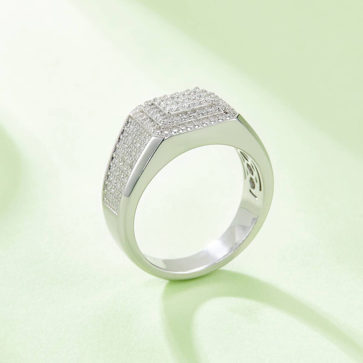 R6479 luxury setting S925 silver plated white gold moissanite men's ring with diamond D-grade 0.84 carats